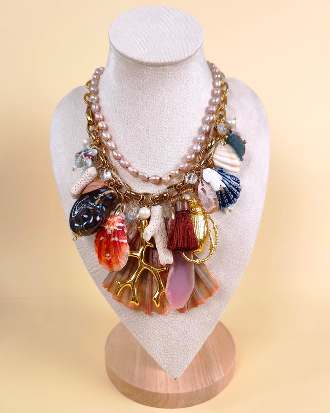 Necklace with unique elements.