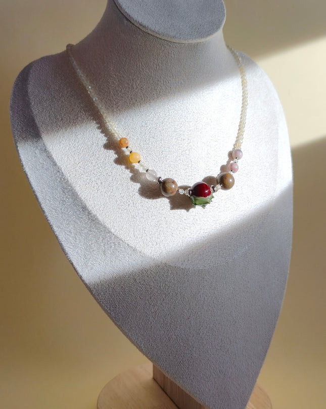 Chestnut Necklace.  Cubic zirconia beads