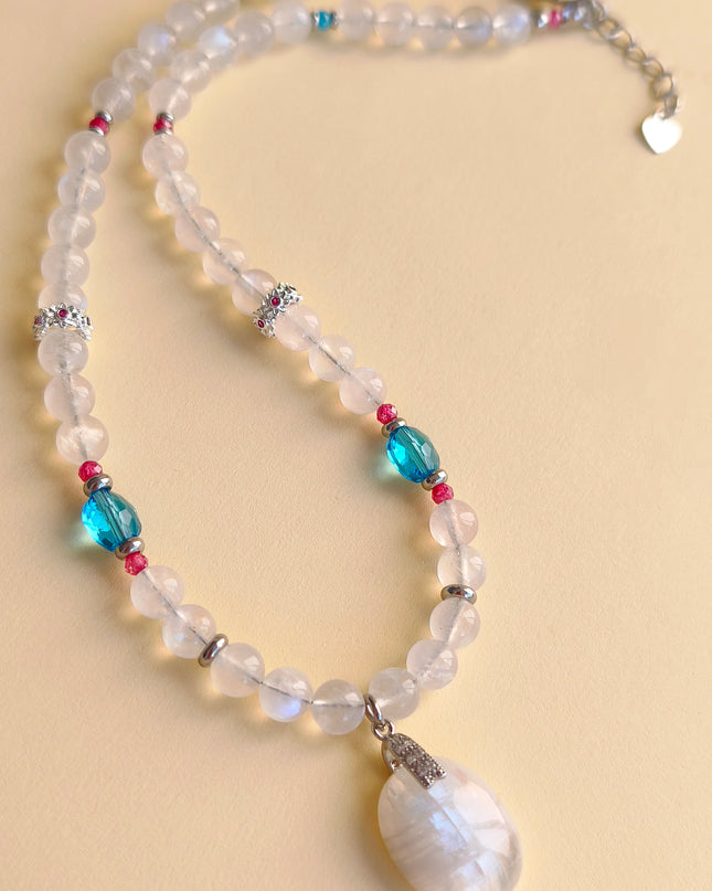 Necklace with Moonstone (Adularia) and Swarovski Crystals