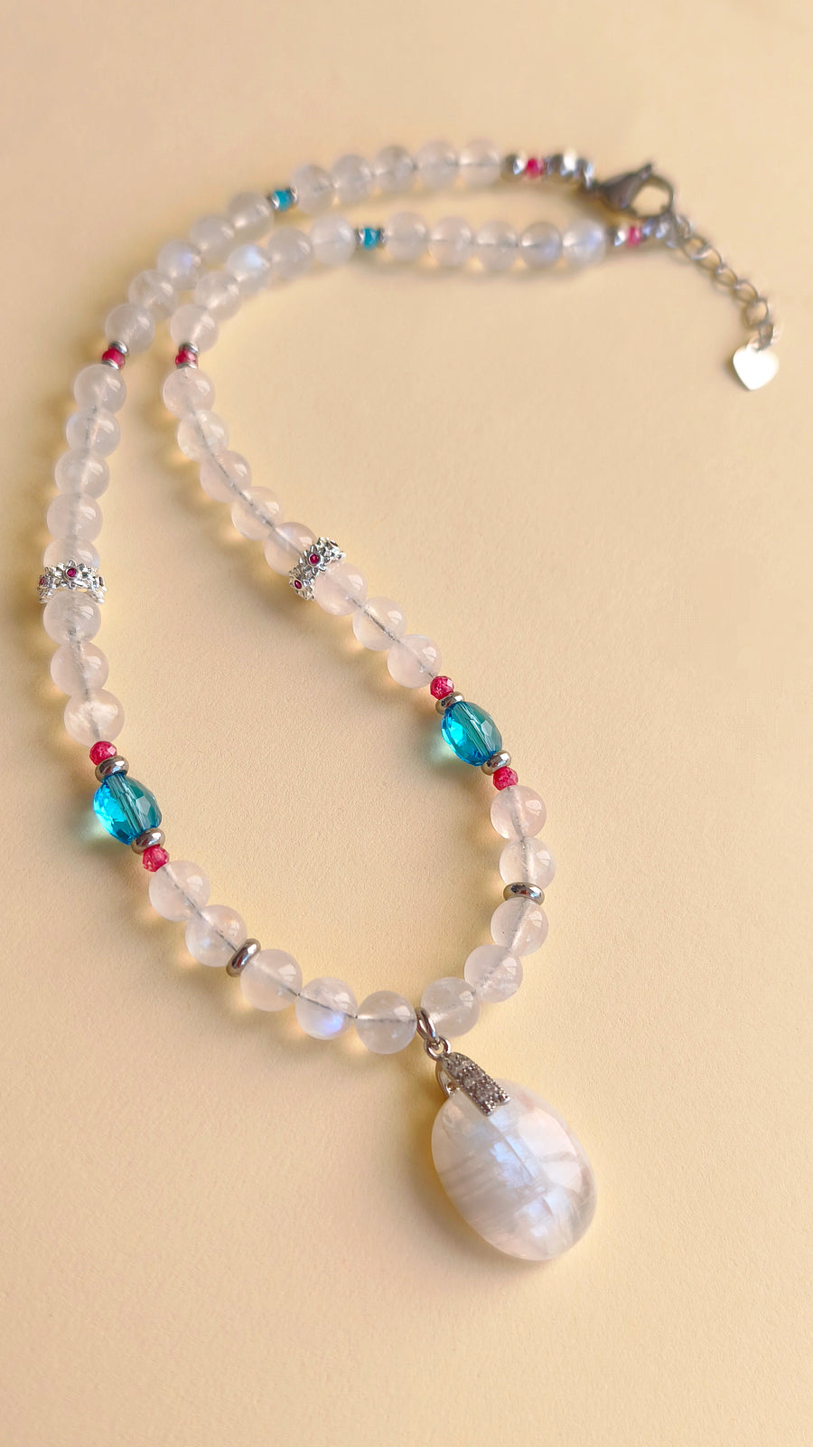 Necklace with Moonstone (Adularia) and Swarovski Crystals