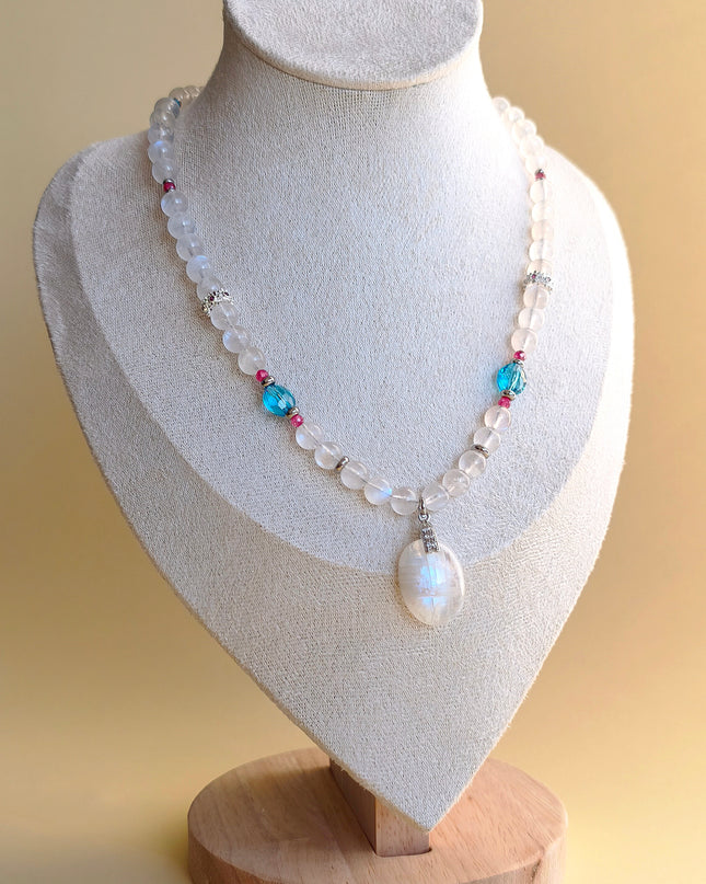 Necklace with Moonstone (Adularia) and Swarovski Crystals