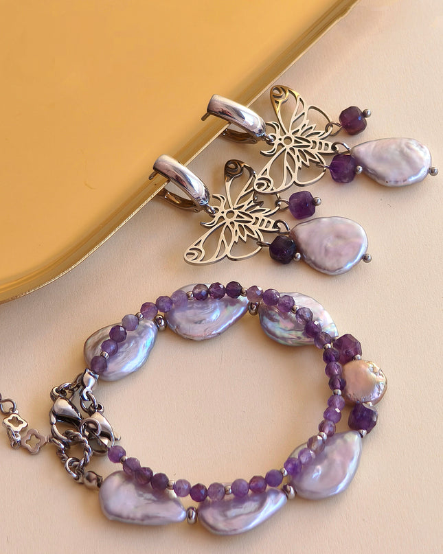Grey Pearls and Amethysts