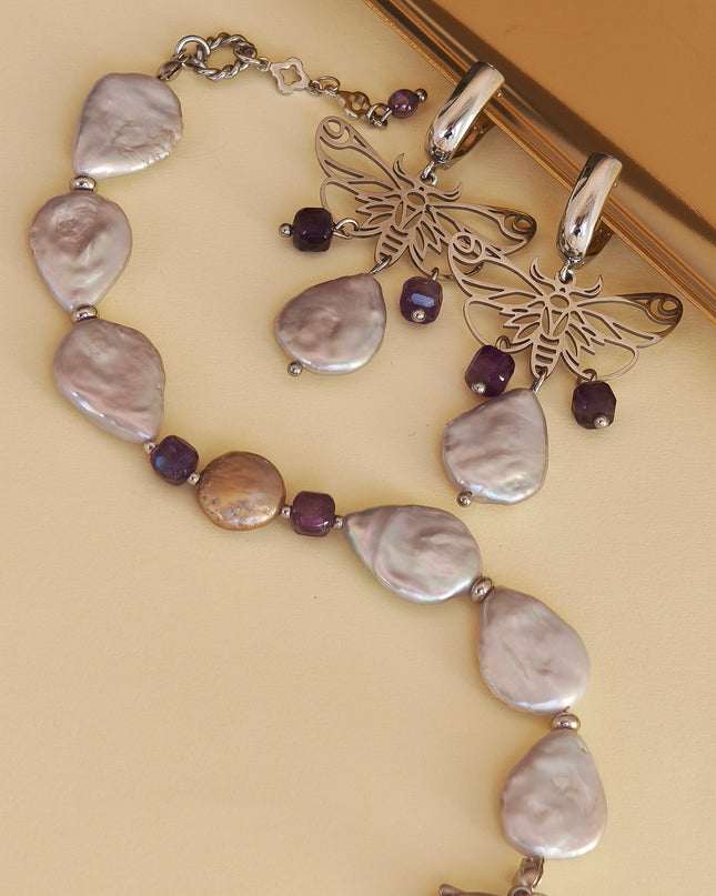 Grey Pearls and Amethysts